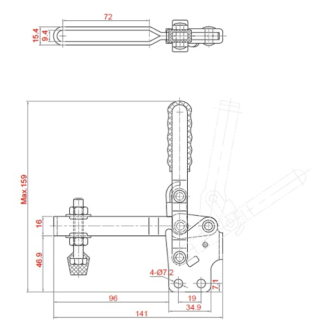 Vendita online Bloccaggio verticale base dritta braccio regolabile lungo 230 Kg.
